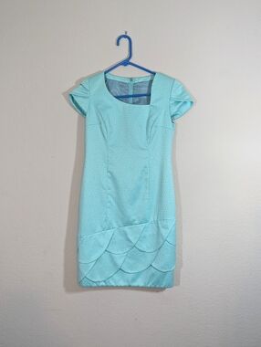 Ripetta Couture Light Blue Polished Cotton Sparkly Sheath Dress